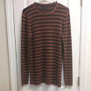 WHOWHATWEAR Striped Long Sleeve Sweater Top W/Gold Sparkle Embellishment. Large